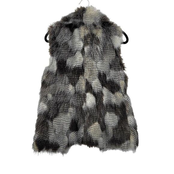 Free Generation Shaggy Patchwork Vegan Faux Fur Vest S Brown Gray Glam Night Out - Picture 9 of 13